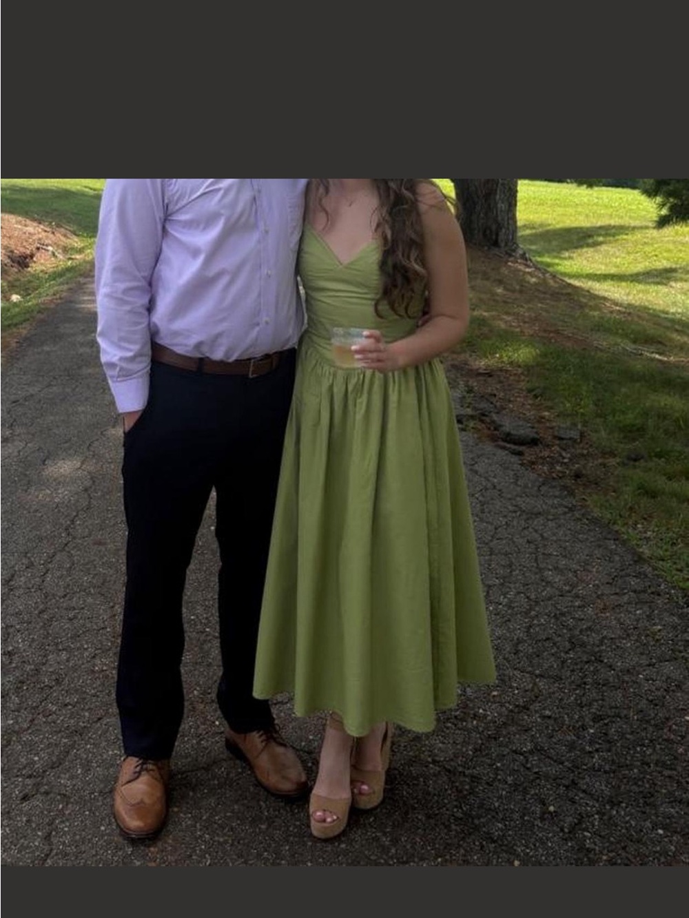 Moon River Olive Green V-Neck Midi Dress